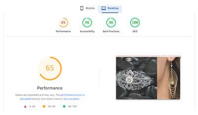 PageSpeed Insights baseline: Desktop performance score before optimization