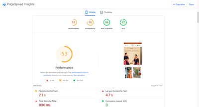 PageSpeed Insights screenshot after optimization on mobile