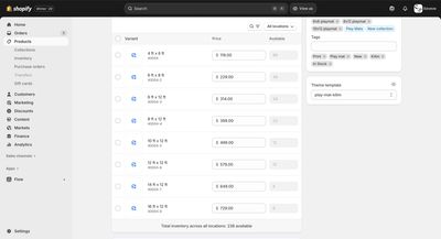 Shopify product variants showing independent inventory counts — before automation